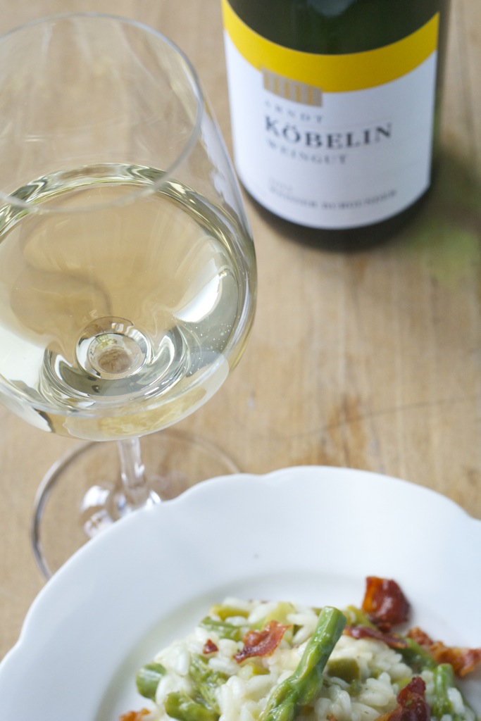 Wein(seligkeiten) Köbelin | Weisser Burgunder 2013 | Risotto vom grünen Spargel mit knusprigem Pancetta